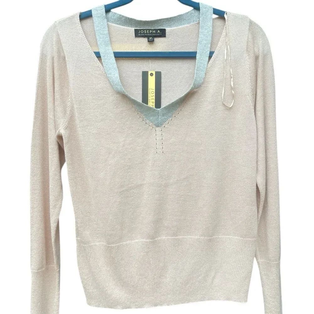 NWT Joseph Cream V-Neck Sweater Lightweight Knit sprinkle glitter M